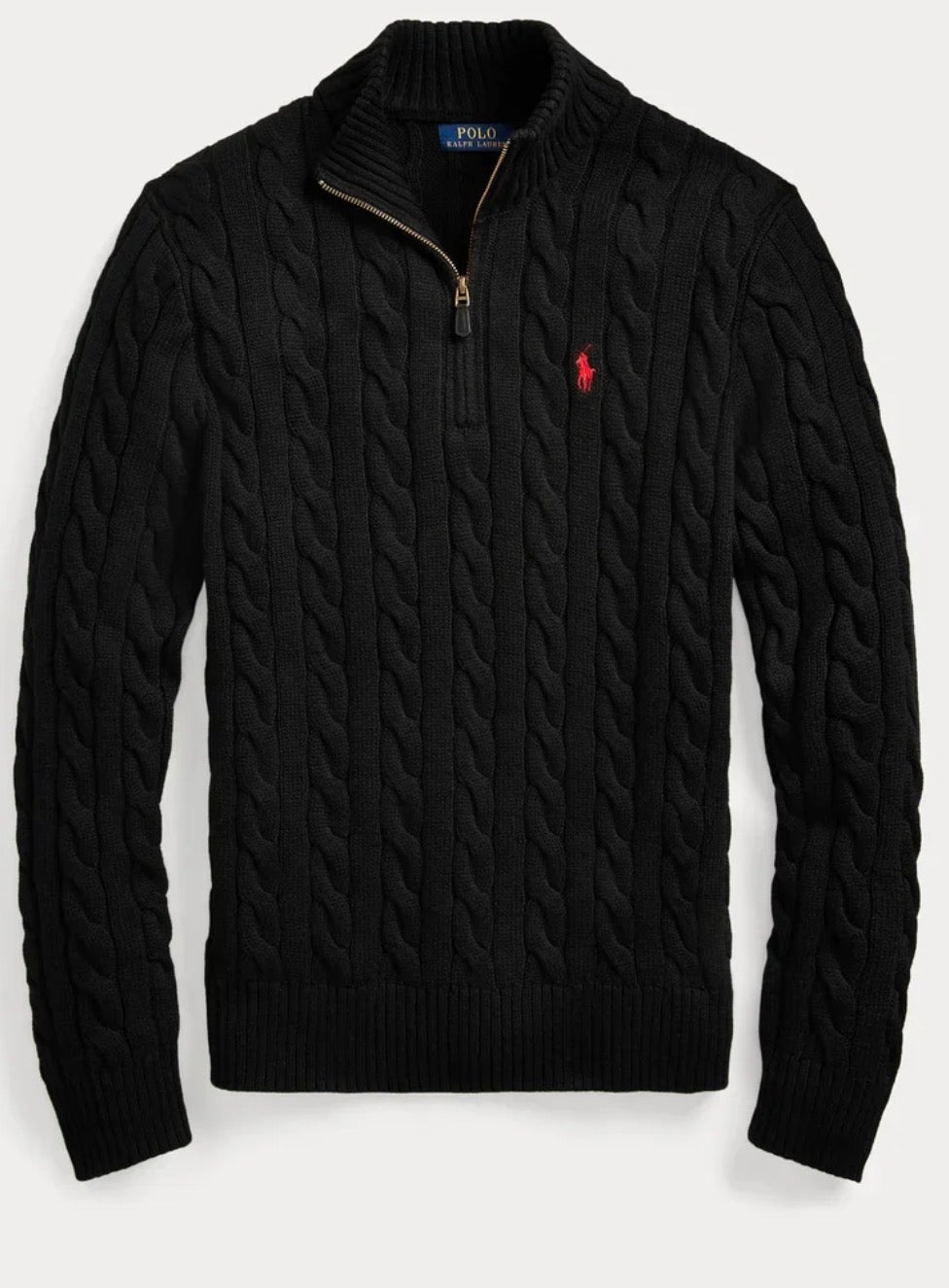1:1 rl cable knit 1/4 zip