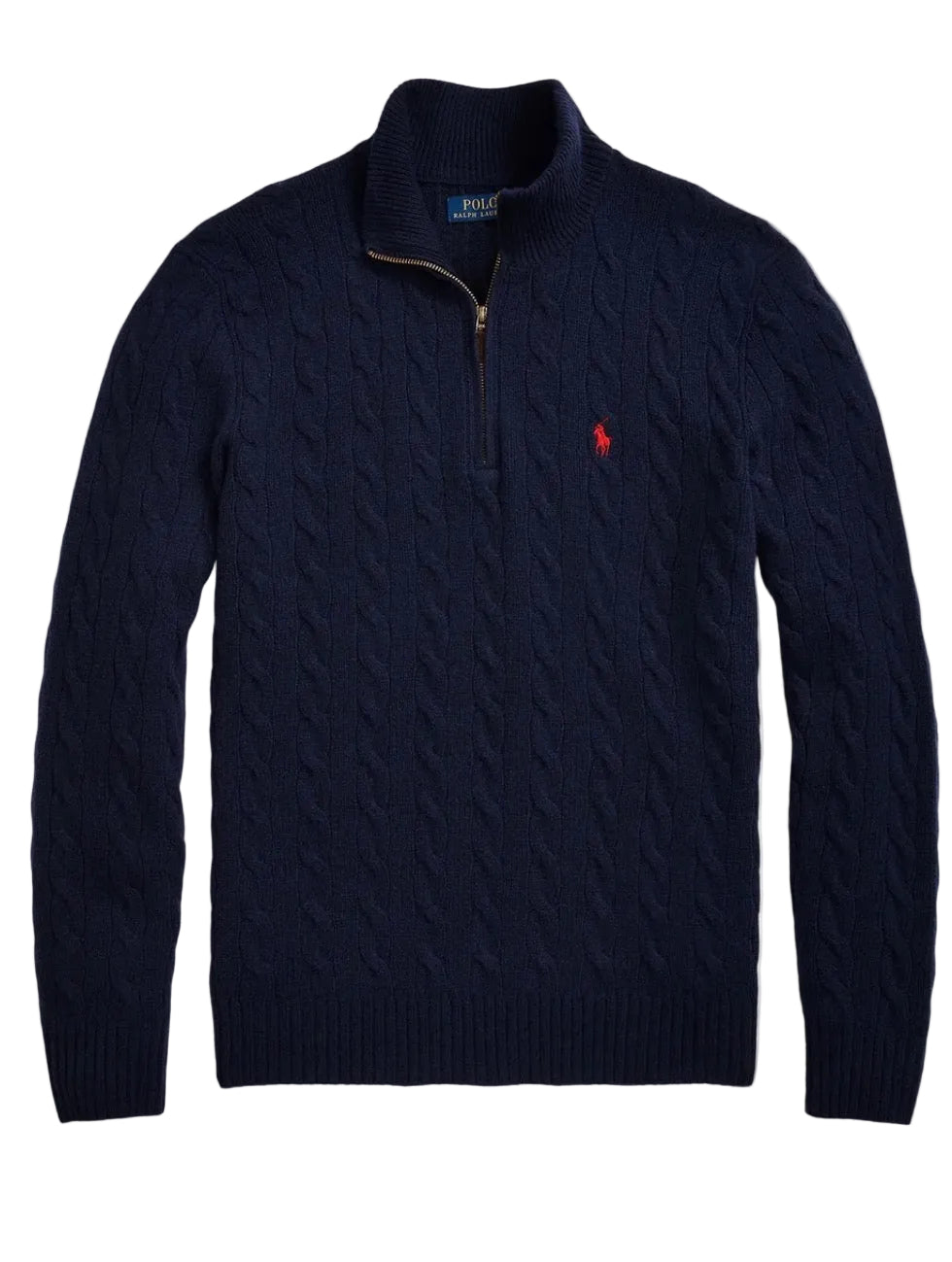 1:1 rl cable knit 1/4 zip
