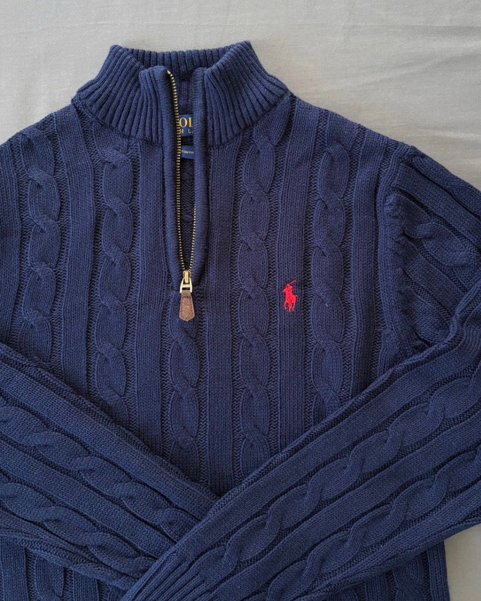 1:1 rl cable knit 1/4 zip