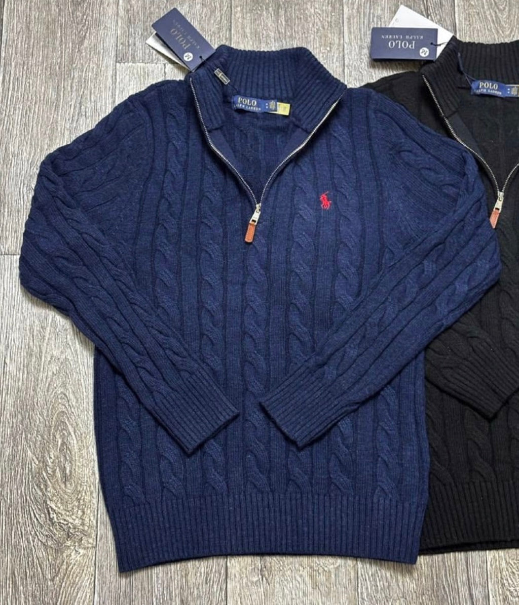 1:1 rl cable knit 1/4 zip